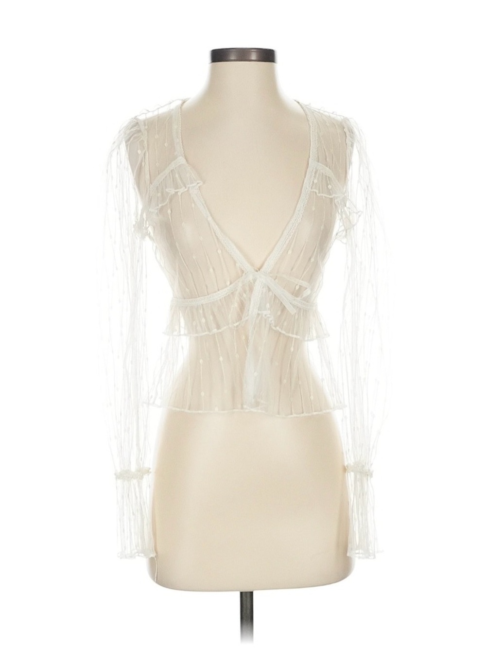 Forever 21 Sheer Ivory Lace-Trim Wrap Blouse